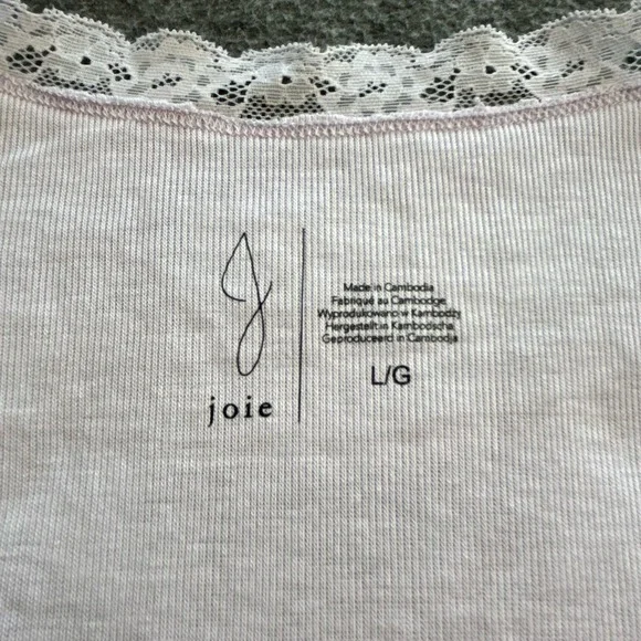 Joie Tank Top Women's L Lace Trim Ribbed Light Purple Coquette - Picture 2 of 9